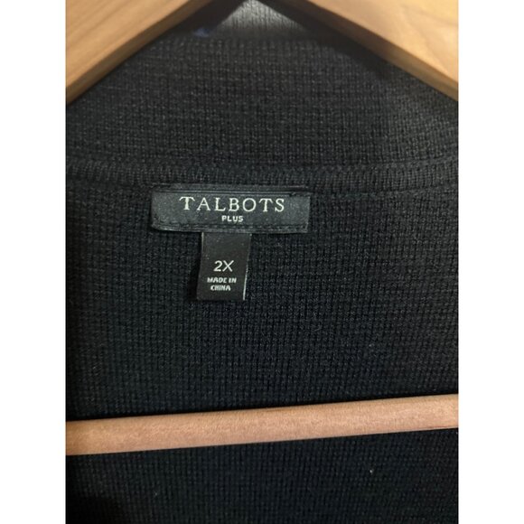 Talbots Plus Size 2X Black Merino Wool & Nylon Cardigan Sweater - Picture 2 of 5